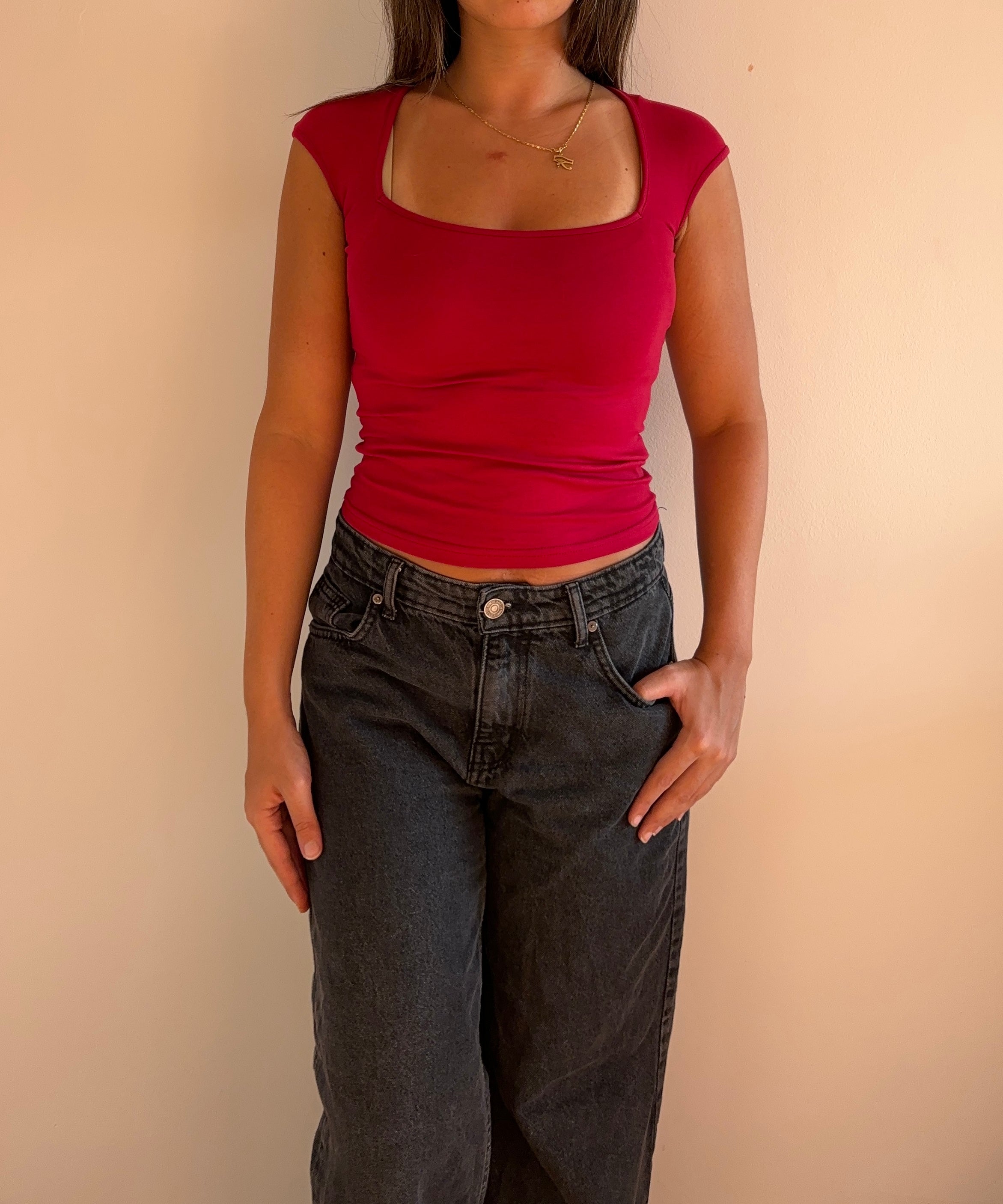 Half Sleeve Square Neckline Top