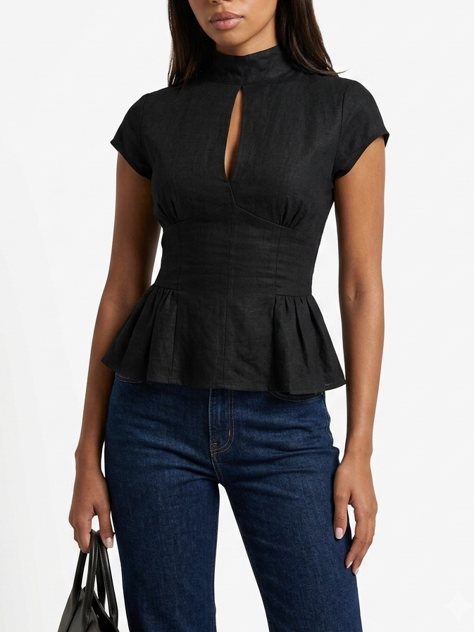 Linen Blend Corset Peplum Top
