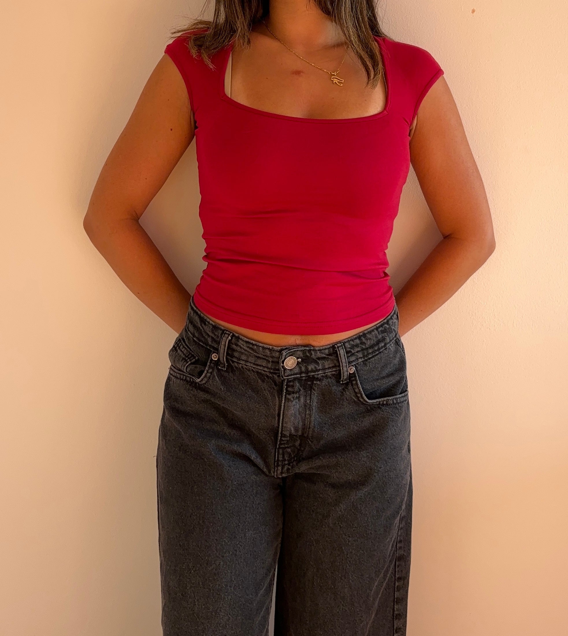 Half Sleeve Square Neckline Top