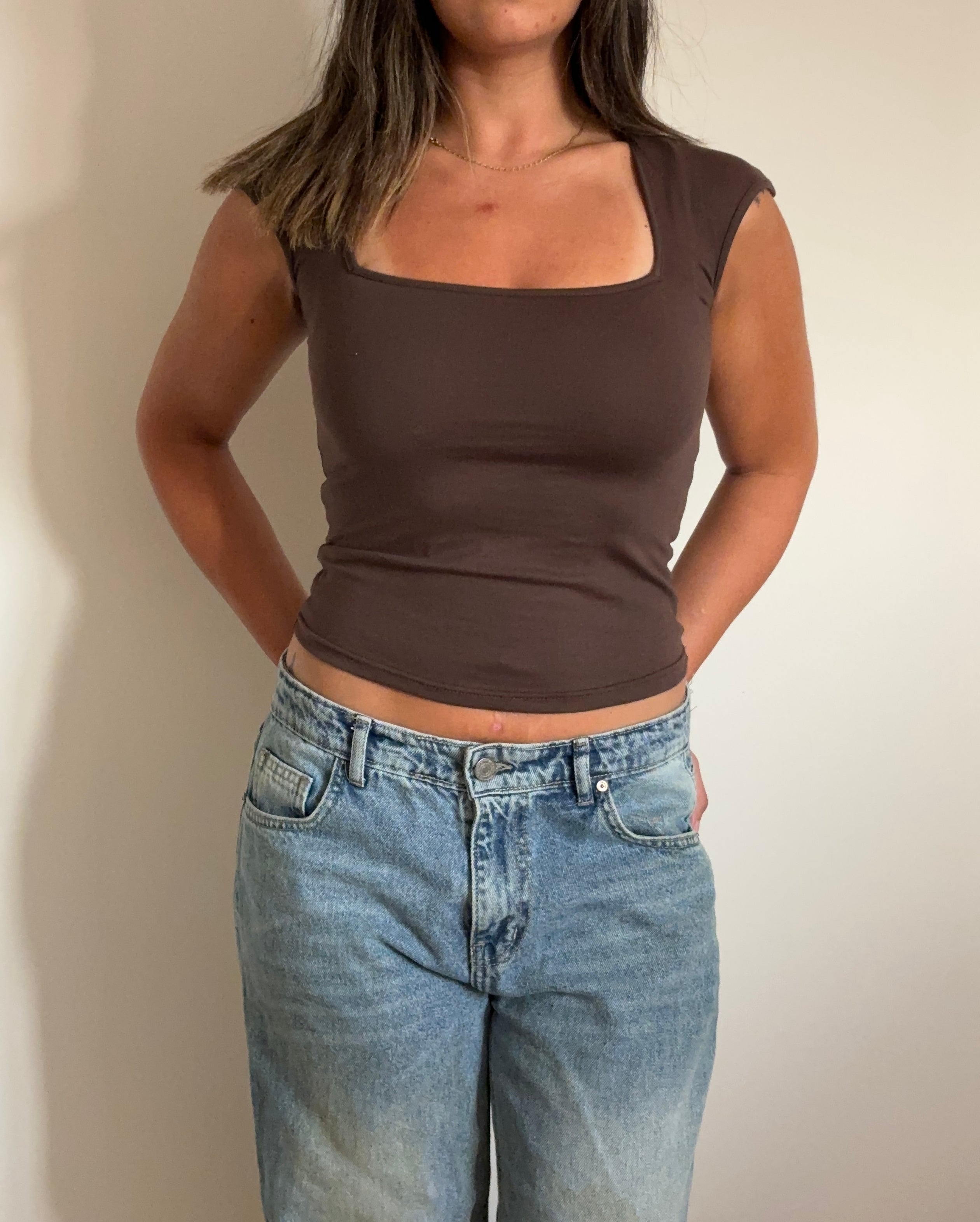 Half Sleeve Square Neckline Top