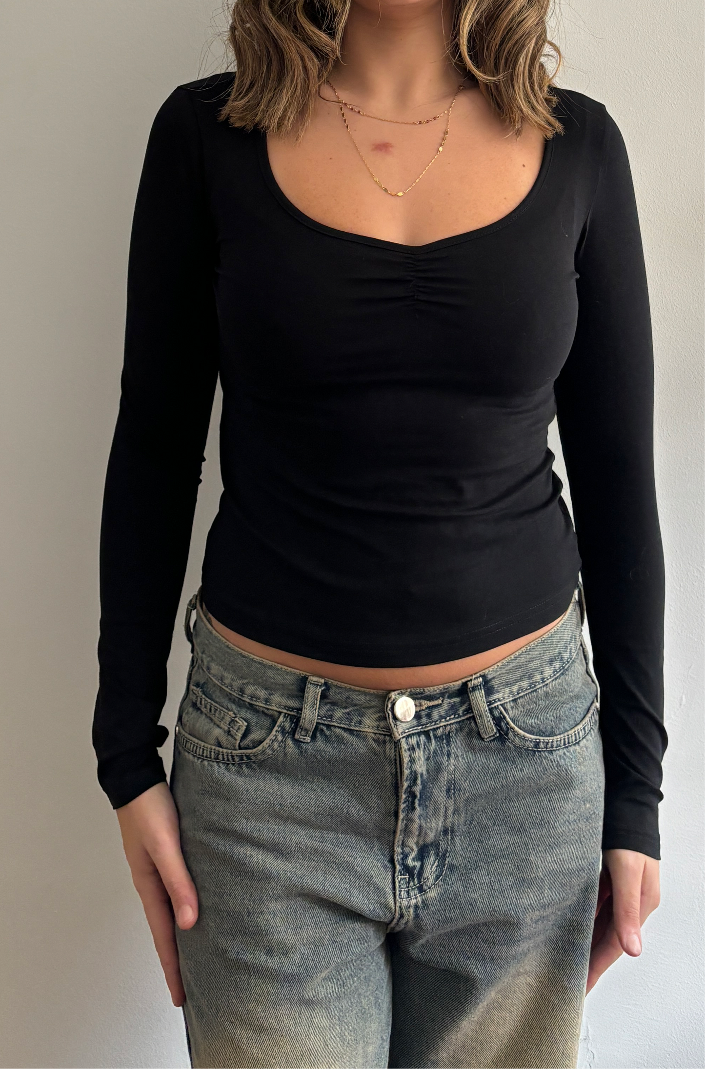 Fitted Ruched Scoop Neck Top