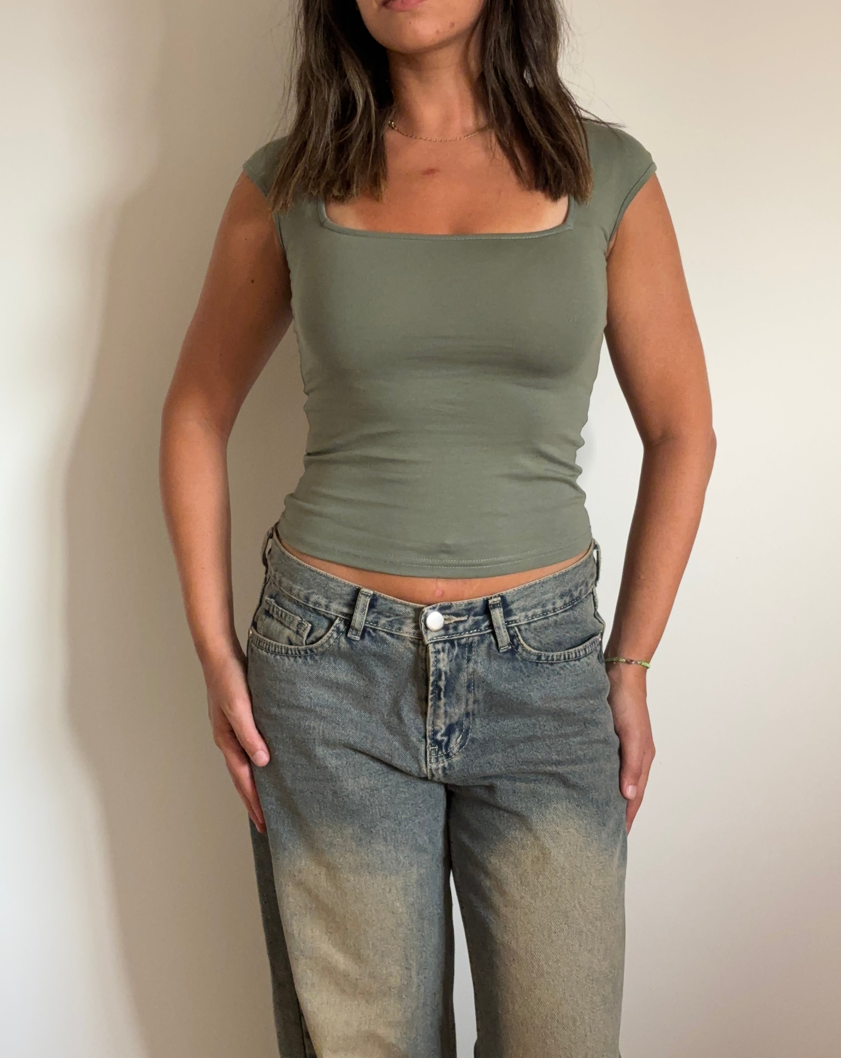 Half Sleeve Square Neckline Top