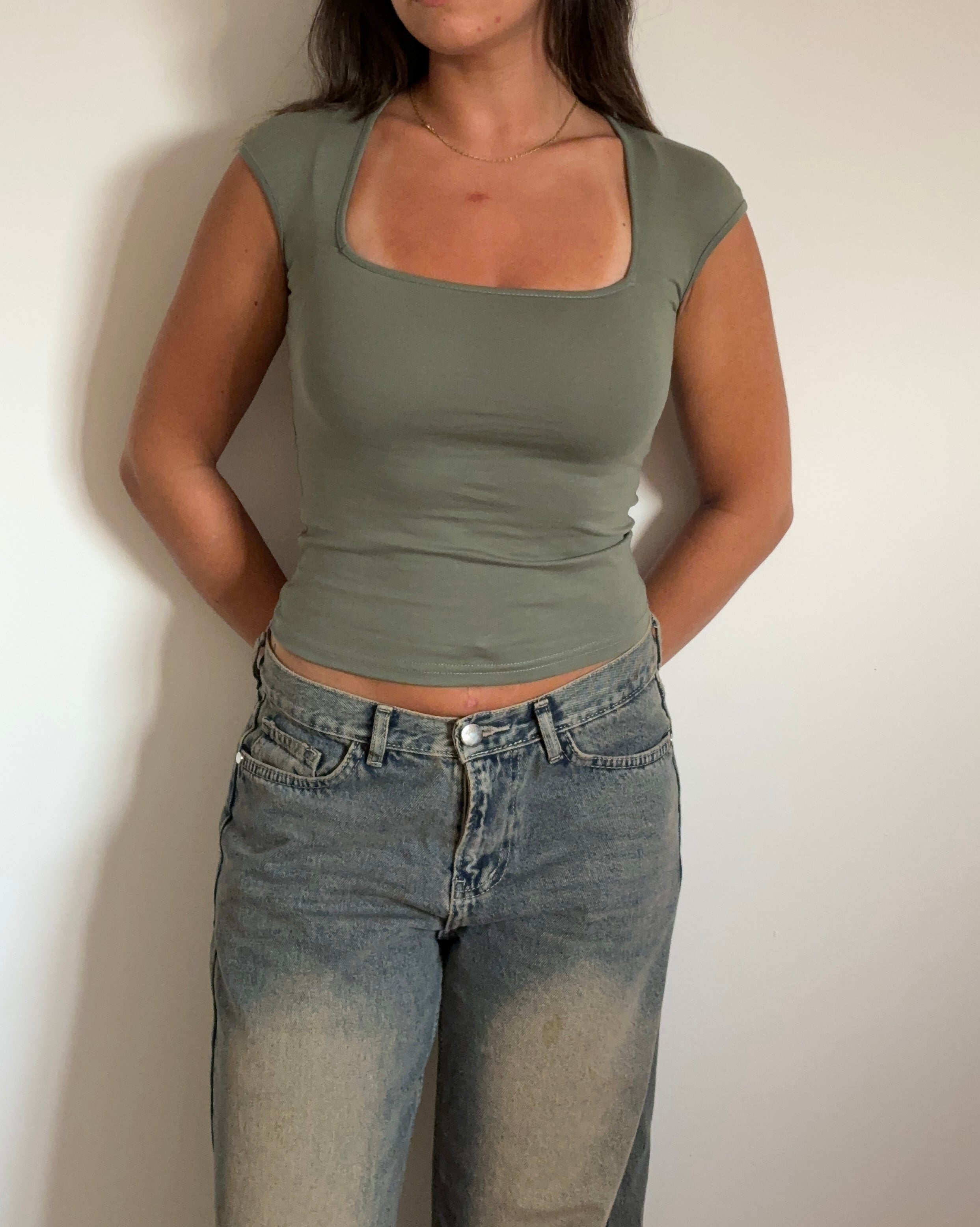 Half Sleeve Square Neckline Top