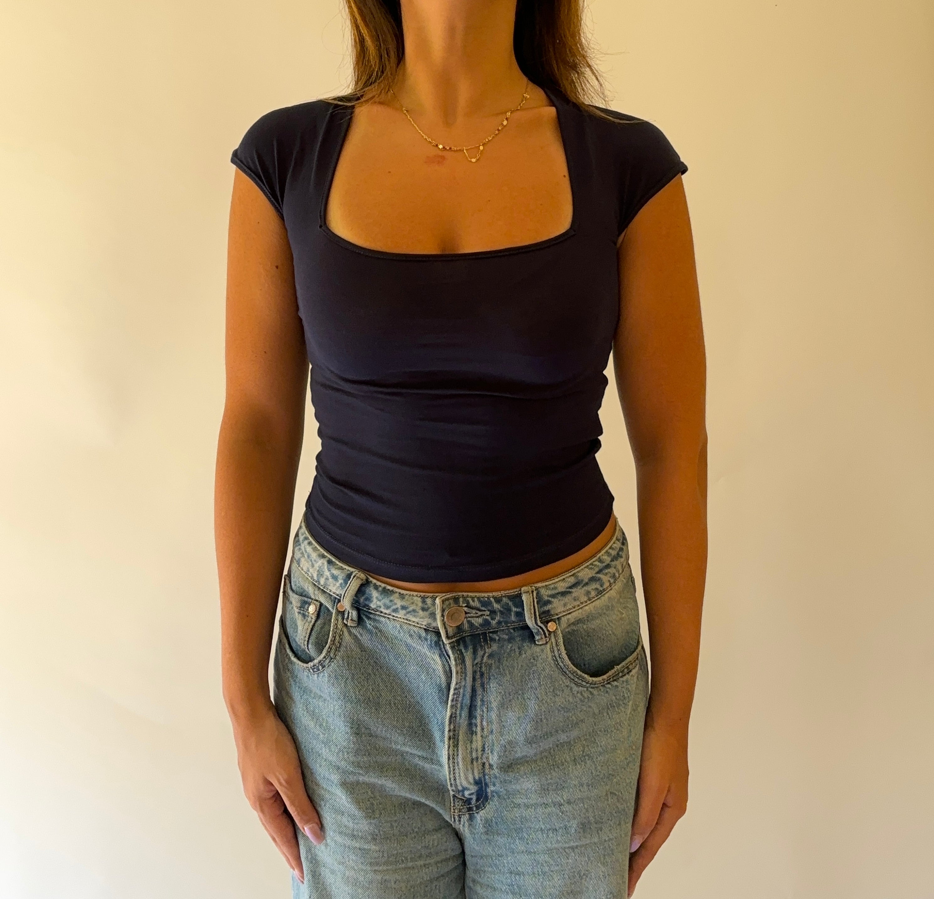 Half Sleeve Square Neckline Top