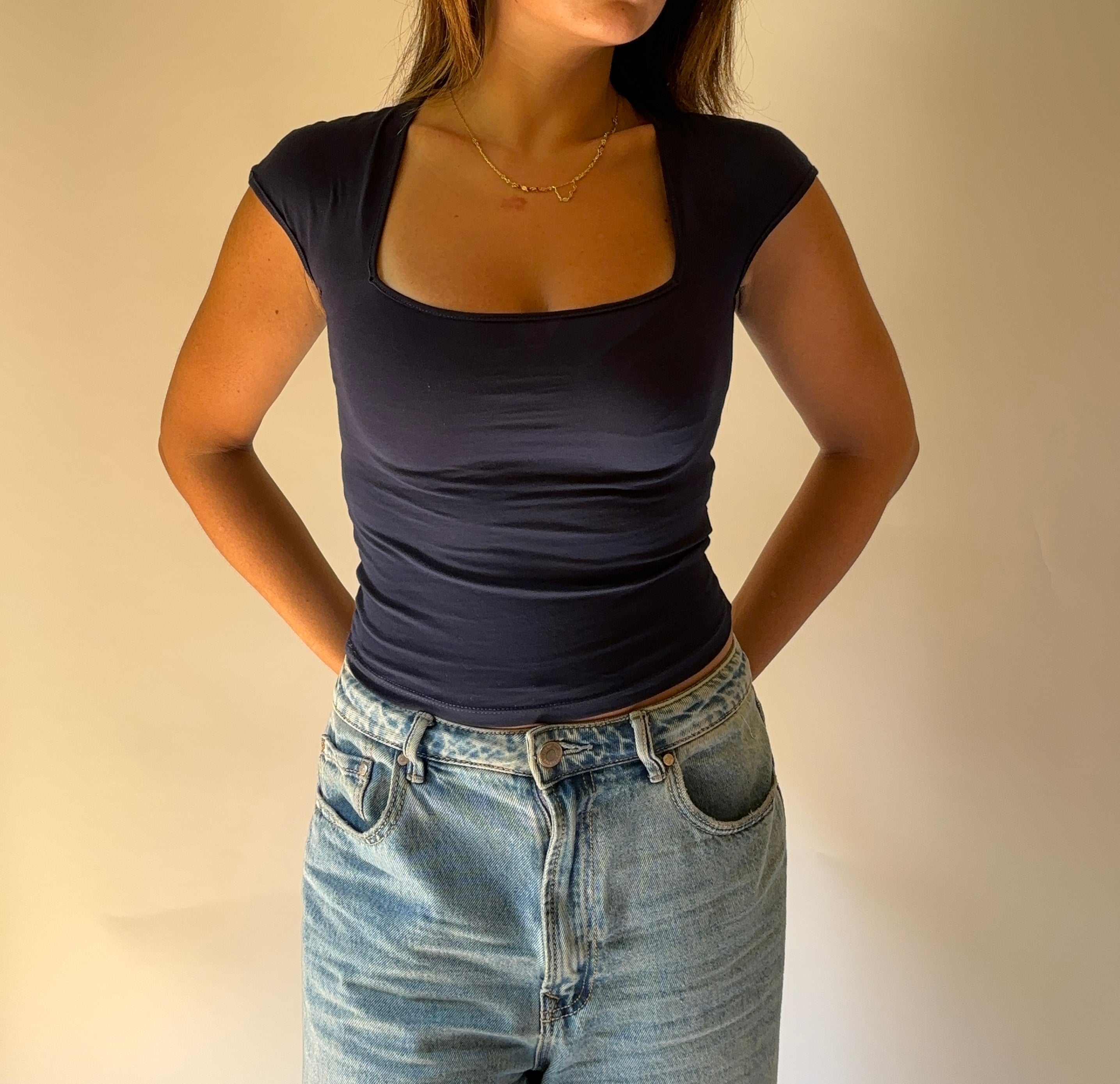 Half Sleeve Square Neckline Top