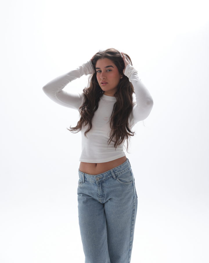 Fitted Full Sleeve Top In White
