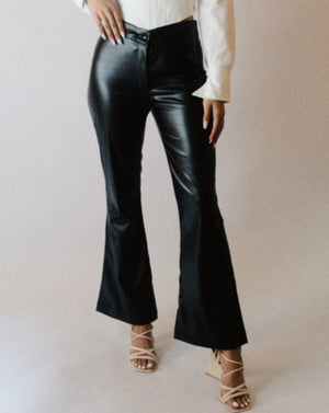 V-Waist Flared Leather Pants